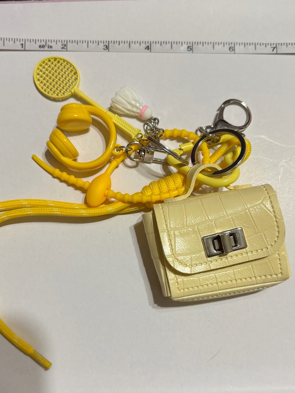 Yellow Croc-Texture Mini Bag Keychain Ear Buds